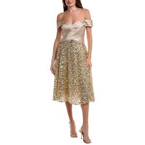 Theia Womens  Brandy Sequin Cocktail Dress, Gold